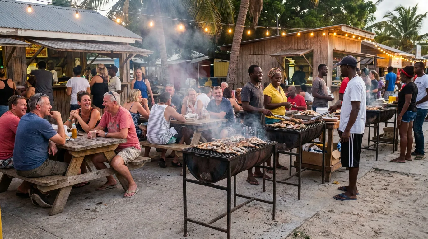 Evening fish fry street gathering in Oistins, Barbados