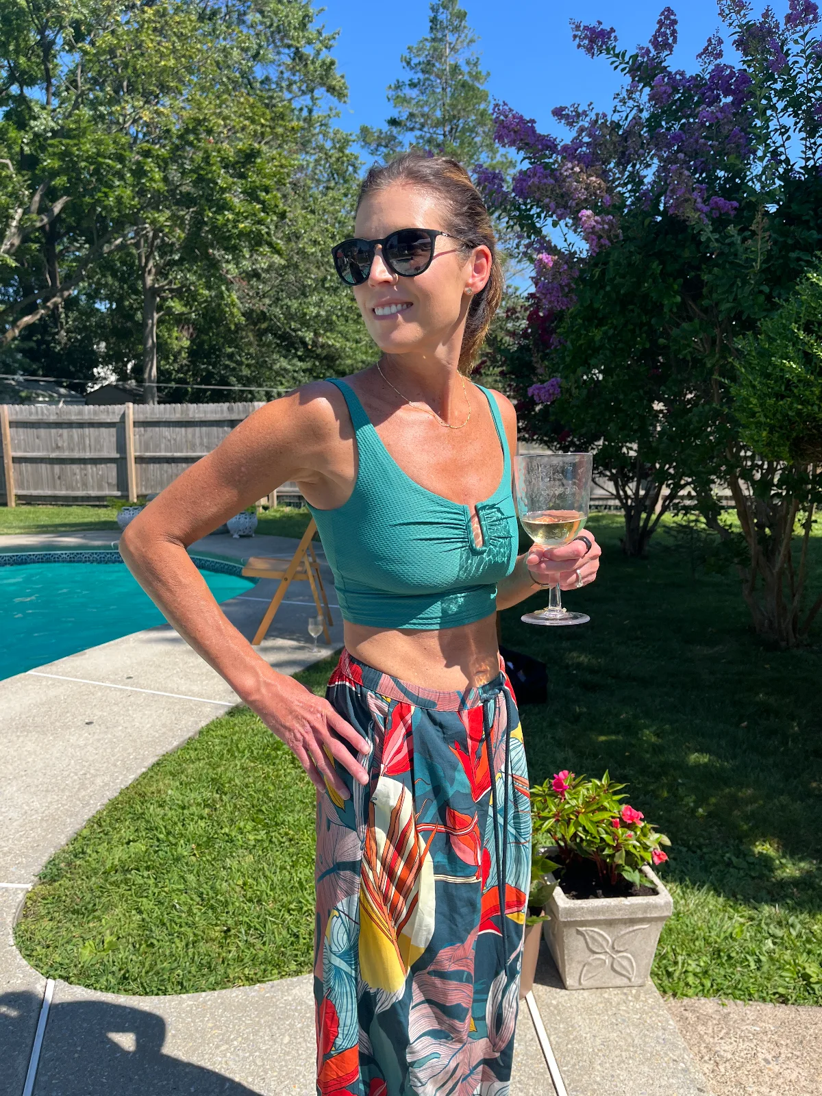 Woman in a swimsuit at the pool
