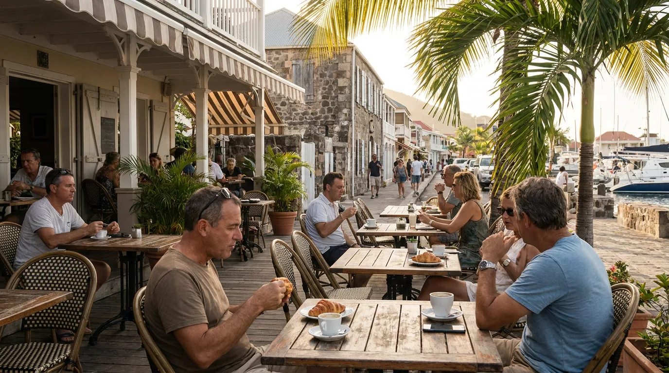 Bakery terrace with coffee and pastries in Marigot, St Martin